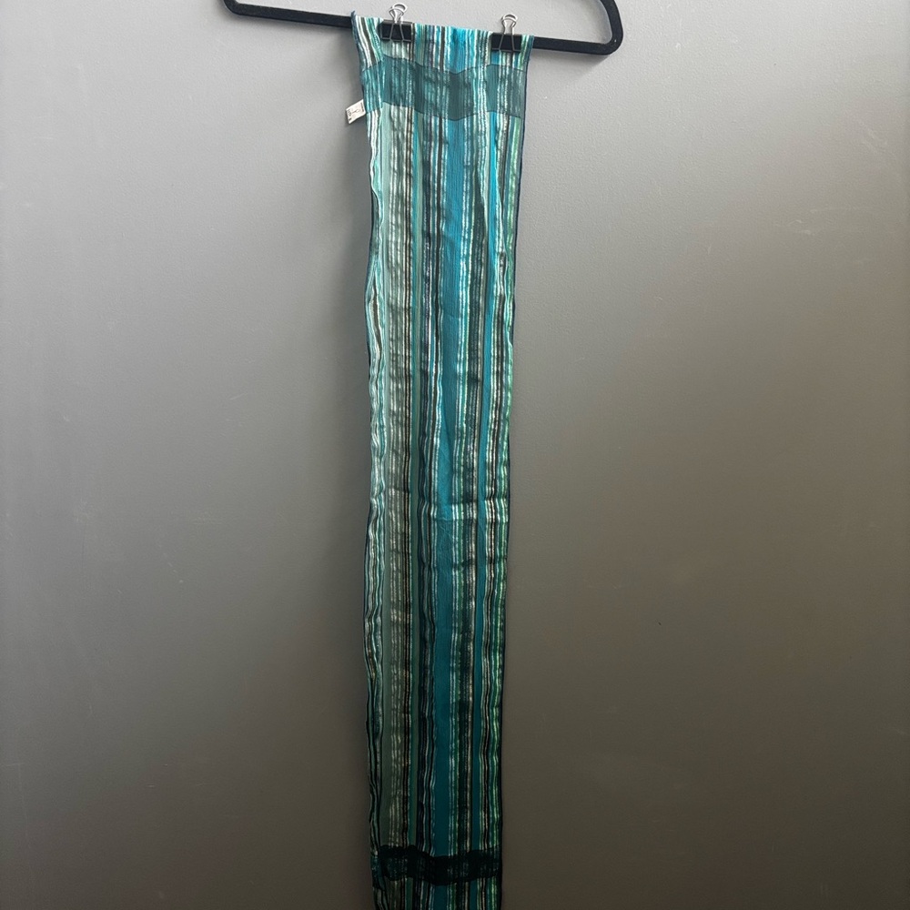 Oscar de la Renta Teal, Turquoise and Black Striped Scarf